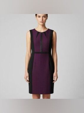 Tahari ASL Sheath Dress Women's Size 6 Plum & Black Color-Block Sleeveless